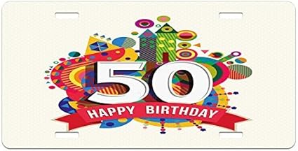 Zaeshe 50e Anniversaire Dessin Anime Style Colore De Plaque D Immatriculation Pop Poster Comme Celebration Label Motif Festif Imprime Haute En Aluminium Brillant Fantaisie Plate 15 2 X 30 5 Cm Amazon Fr Sports Et Loisirs