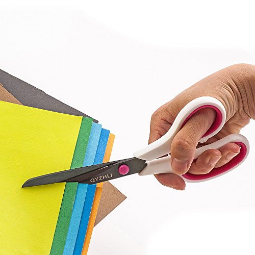 image for Office Scissors- QYZHLI 8 Inch Soft Comfort-Grip Handles & Titanium Sh