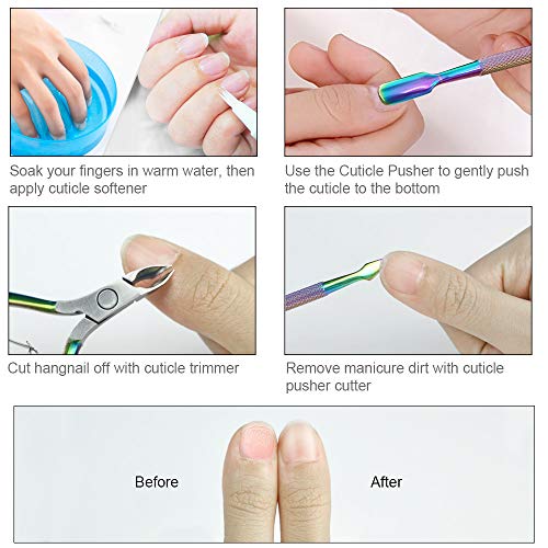 Cuticle Trimmer with Cuticle Pusher 3 Pieces, Professional Stainless Steel Nipper Clippers Cuticle Remover manicure tools Set Cuticle Cutter for Fingernails and Toenails Chameleon - Thumbnail 5