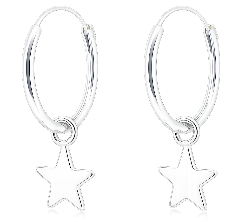 ENTREPLATA Hoop Earrings for Women Girl Little Star Pendant 925 Sterling Silver