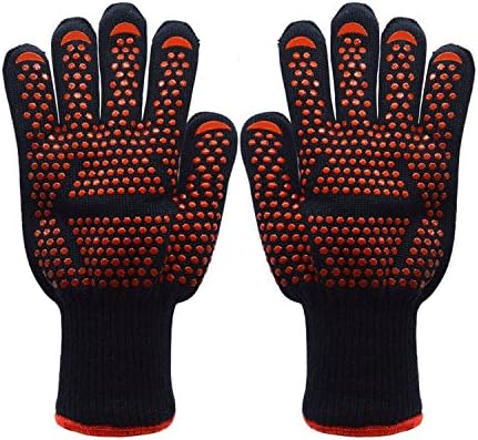 Wollfive BBQ Cooking Gloves Heat Resistant Grill Gloves -932°F(500℃) Oven Mitts for Grilling, Frying &amp; Baking Kitchen Safe Handling of Pots and Pans- Fireplace/Stove/Potholders (Red Spot)