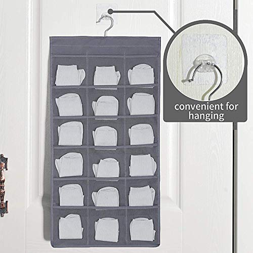 Hanging Closet Organizer, Dual-Sided 30 Pockets Wall Shelf Wardrobe Storage Bags for Underwear, Stocking, Bra and Sock, Mesh Pocket with Metal Hanger - Gray - Thumbnail 4