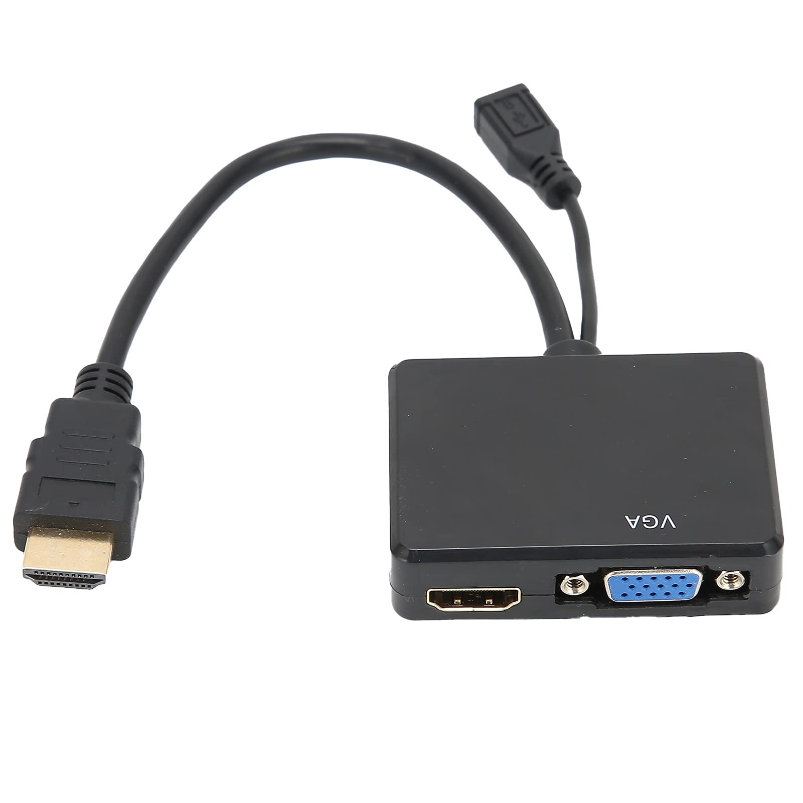 HDMI to VGA Adapter, Splitter 1 Input 2 Out (HDMI and VGA), Dual Display 1080P Converter (Black)