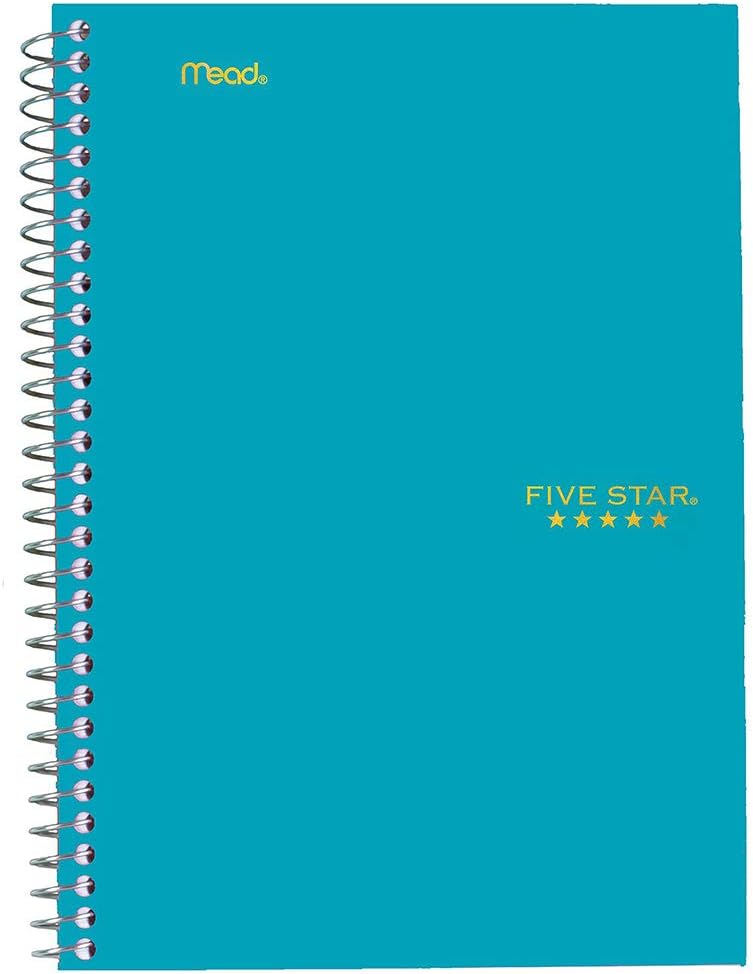 Five Star Spiral Notebook, 2 Subject, College Ruled Paper, 100 sheets, 9-1/2" x 6", Teal (06180AA4) : Office Products