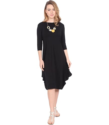 Kosher Casual Women's Modest Lightweight Knit Mid Knee T-Shirt Dress with 3/4 Sleeves Extra Small Aubergine Black Brushed at Amazon Women's Clothing store