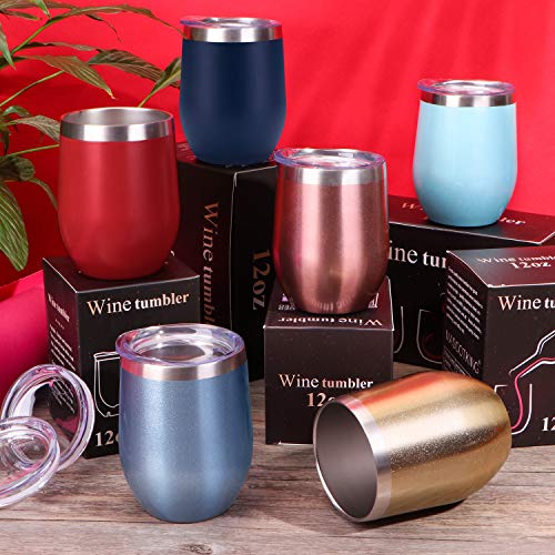 MASCOTKING 12 oz Wine Tumbler,Double Vacuum Insulated Wine Glass with Lids for Keeping Wine, Coffee, Drinks, Champagne, Cocktails-Best Christmas Gift - Thumbnail 7
