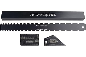 Guitar Luthier Tools Set, 4 PCS Stainless Steel Neck Notched Straight Edge and Fret Leveling Beam with String Gauge Ruler for