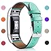 Mornex Replacement Leather Band Compatible with Fitbit Charge 2, Classic Genuine Leather Wristband for Men Women(Green-Silver Buckle)
