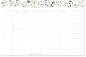 Bliss Collections Monthly Planner, Greenery Watercolor, Undated Desk Calendar and Planner for Organizing and Scheduling Tasks, Productivity Tracker, Goals, Notes and To-Do Lists, 12"x18" (18 Sheets)