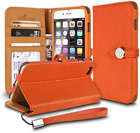iPhone 6s (4.7) Cases, iPhone 6 (4.7) [Snow Fairy] Flip Cover Case [Premium Genuine Leather Kick Stand Wristlet][Card Holder][Wallet] - [Leather Fit][Wrist Strap] Bull Leather Case Orange