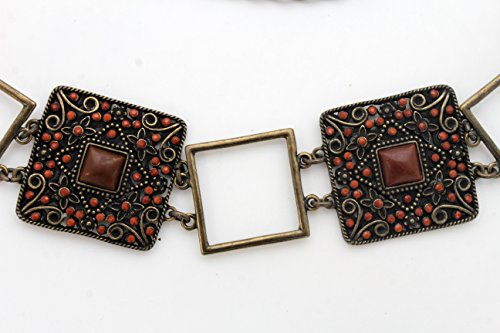 TFJ Women Fashion Bohemian Belt Hip Waist Vintage Gold Metal Charms Brown Beads S M L