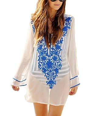 GenialES Pareo con Bordado Floral Túnica Playa Verano Beach Bikini