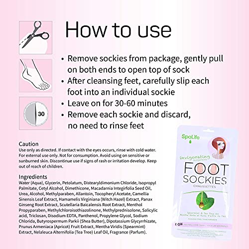 SPALIFE SOFTENING CARE FOOT SOCKIES – SPEARMINT & TEA TREE OIL PACK FOR HEALTHY FEET, INTENSIVE REPAIR, DRY SKIN SOLUTION, SOOTHING & MOISTURIZING FOOT TREATMENT (3-PACK)
