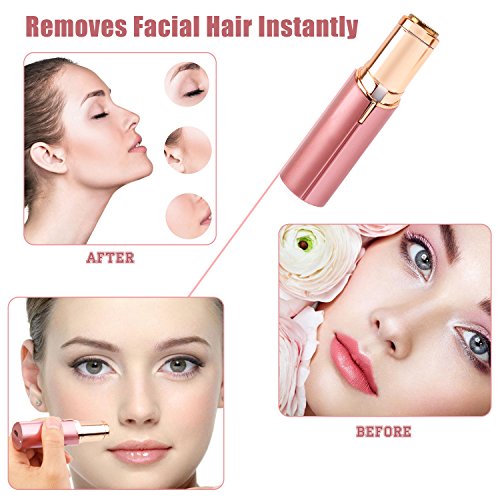 Facial Hair Removal for Women, Elenest Painless Facial Epilator with LED Light USB Charging Cable for Face Lip Chin and Cheek Hair (Rose Gold)