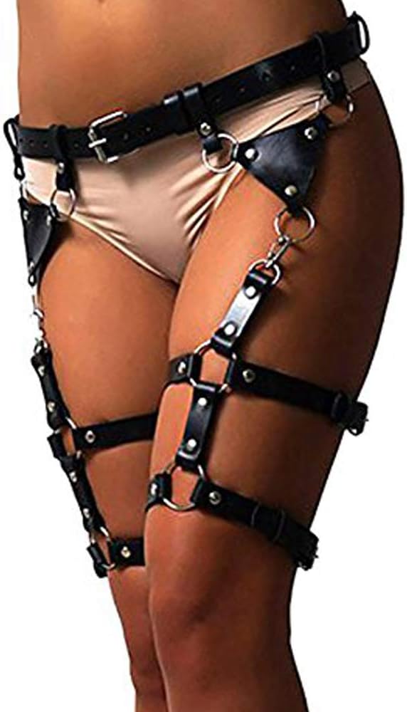TOPFUR Women's PU Leather Body Harness Belt Adjustable Punk Waist Leg Garter Belt