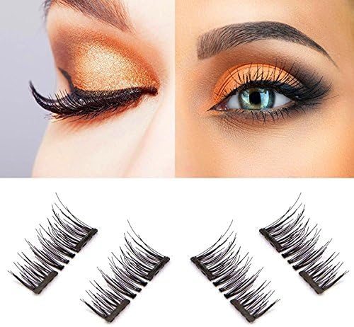 3D Reusable Magnetic False Eyelashes, No Glue False Eyelashes Natural Handmade Extension Fake Eye Lashes Eye Makeup 1 Pair (4 Pieces) (Original)