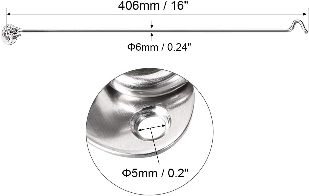 sourcing map 16" Cabin Hook Eye Latch Gate Door Swivel Window Hook Stainless Steel with Mounting Screws 2pcs - Image 4