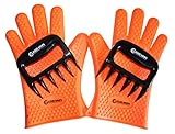Silicone Heat Resistant Oven Grill BBQ Gloves for Cooking, Baking, Smoking & Potholder - with 2 Meat Shredders - (One-Size-Fits-Most, Orange)
