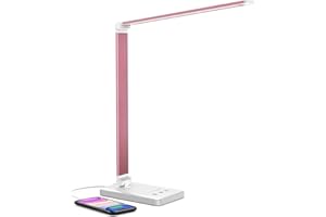 White crown LED Desk Lamp Dimmable Table Lamp Reading Lamp with USB Charging Port, 5 Lighting Modes, Sensitive Control, 30/60 Minutes Auto-Off Timer, Eye-Caring Office Lamp (Pink)