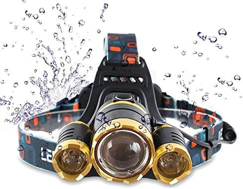 Best Headlamp Flashlight Led,Super Bright 6000 LM Headlight Torch,Waterproof Hard Hat Light,Rechargeable 18650 headlight， 3 Light 4 Modes Zoom function -For Camping   Fishing Outdoor sports-(Gold)