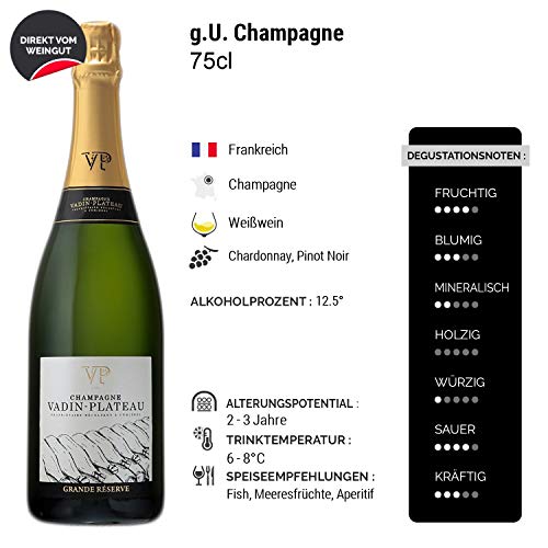 Champagne Grande réserve - Champagne Vadin Plateau - Rebsorte Chardonnay, Pinot Noir - 6x75cl – Bild 4