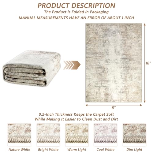 Capslpad Modern Abstract Area Rugs 8x10 Washable Rug for Living Room Non-Slip Farmhouse Rug Low Pile Soft Non-Shedding Beige Abstract Pattern Large Rugs for Bedroom Office Dining Room