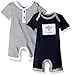 Burt's Bees Baby Boy's Set of 2 Organic Shortalls Pants, midnight stripe/solid, 0-3 Months
