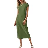 Wenrine Women's Short Sleeve T-Shirt Dress Summer Crew Neck Basic Solid Casual Long Midi Dresses