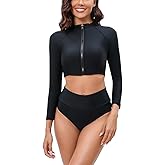 LafyKoly Women's Long Sleeve Rash Guard Print Athletic Swimsuit Outdoor Sport Tankini Sets