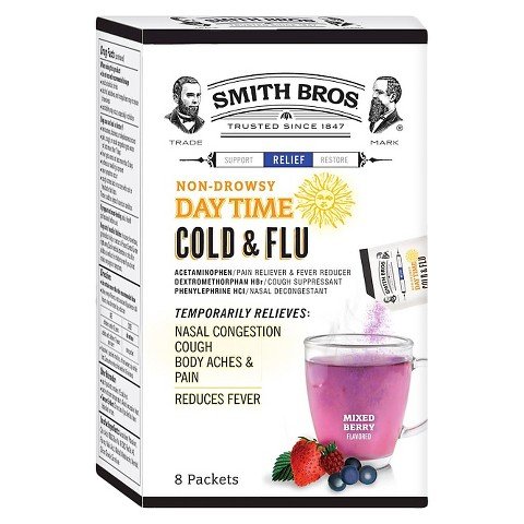 Smith Bros Mixed Berry Daytime Cold & Flu Powder - 8 Count