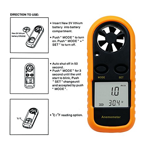 Jiusion Wind Speed Digital Anemometer LCD Handheld Wireless Hand Held Meter Gauge Air Flow Velocity Measurement Thermometer Tester for Windsurfing Kite Flying Sailing Surfing Fishing - Thumbnail 3