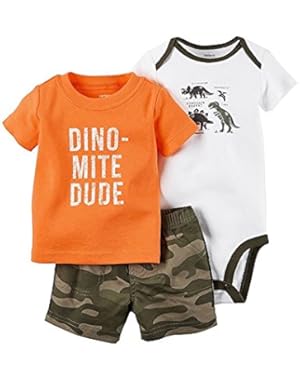 Carter's Baby Boy Dinomite, Camo, 3 piece Bodysuit & Shorts Set