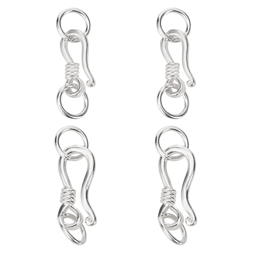 BENECREAT 4 Sets 925 Sterling Silver S-shaped Hook Clasp 2 Silver Jewelry Clasps 16.5/20mm S-shaped Hook and Eye Clasp Connector with Jump Ring for Jewelry Making Accessories