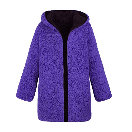 Sunward Women's Warm Reversible Faux Fur Winter Hooded Cardigan Coat (3XL, Purple)