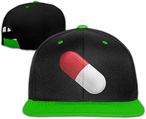Unisex Red and White Pill Cotton Snapback Hip Hop Flat Tongue Hats Adjustable Baseball Caps for Outdoor Sport One Size KellyGreen