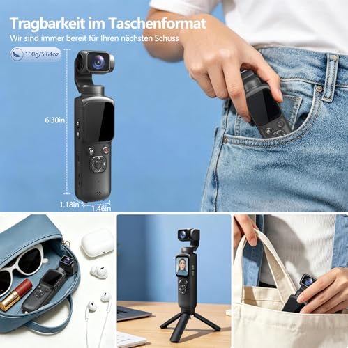 H-Bocam Vlog Camera 4K WLAN 75MP Vlogging Camera, 1.72 Inch Touch Screen, Quick Focus, Face Tracking, Small Handheld Camera for Travel, Outdoor Sports, with Tripod, 16GB Card, 2400mAh Battery