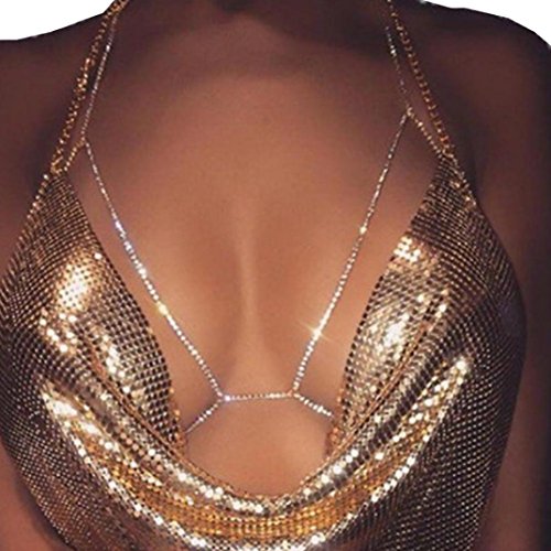 Women Girls Sexy Rhinestone Bra Chain Necklace Cuekondy Harness Bikini Body Statement Jewelry (Silver)