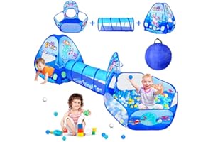 PigPigPen 3 in 1 Kids Play Tent with Tunnel, Ball Pit, Basketball Hoop for Boys & Girls, Toddler Pop Up Playhouse Toy Baby Indoor/Outdoor, Gift Year Old Child (3 Tent)