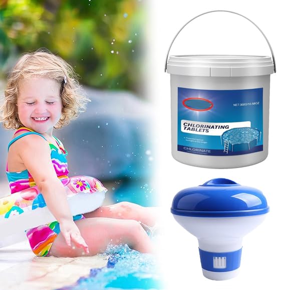 300g Swimming Pool Chlorine Dispenser Cleaning Kit with 300g Purifier Tablets - Pool Cleaning Float for Clear and Clean Water