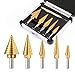 HYCLAT 5PCS Step Drill Bit Set & 1PC Automatic Center Punch | Titanium High-Speed Steel (HSS) Stepper Cone Drill Bit | Covering 50 Sizes(1/8''-1 3/8''), 135 Degree Point, with Aluminum Case