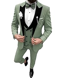 Wangyue Slim Fit Suit for Men Dusty Green 3 Piece