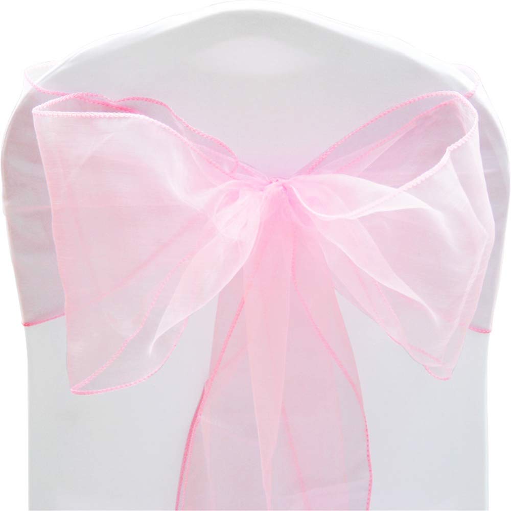 Time to Sparkle Pack of 10 Organza Sashes 22x280cm/9x110inch Wider Sash Fuller Bows Chair Cover Bows Sash for Wedding Party Birthday Decoration - Baby Pink
