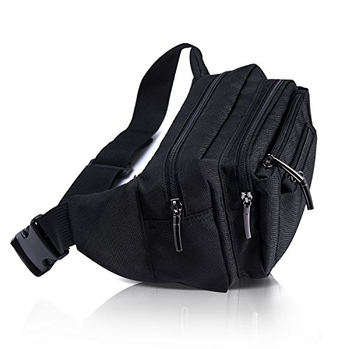 [- FREETOO Large Bum Bag 32.7 to 45.3 Inch Size Waist Travel Pouch Fanny Pack with 6 Zipped Pockets