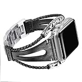 Secbolt Leather Bands Compatible Apple Watch Band Series 4 40mm, Series 3/2/1 38mm, Double Twist Handmade Vintage Natural Leather Bracelet Replacement Bracelet Straps Women