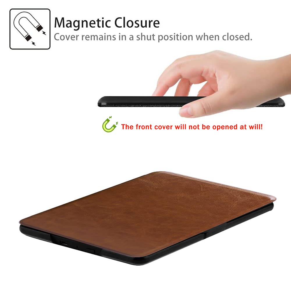 SCSVPN Case for 6'' Kindle 10th Generation (2019 Release, Model NO. J9G29R), Ultra Thin & Lightweight Premium Leather Cover with Hand Strap, Auto Sleep/Wake - Not Fit Kindle 2022/Paperwhite (Brown)
