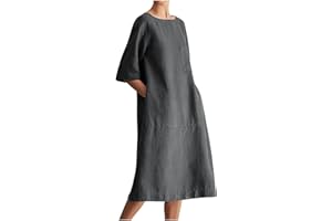 COZIRLY Women's Cotton Linen Dress Plus Size Summer Baggy Shirt Dress Casual Loose Solid Color Kaftan Long Dress 2023 Fashion