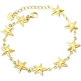 Gold Star Link Bracelet for Women Stainless Steel Adjustable Chain Dainty Star Charm Bangle Bracelet Fashion Trendy Jewelry
