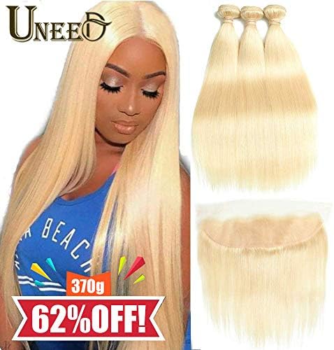 613 Blonde Bundles with Frontal,Uneed Hair 10A(26 24 22+20Frontal) Blonde Brazilian Hair Bundles with Closure,100% Unprocessed Virgin Human Hair Bundles with 13x4 Ear to Ear Lace Frontal