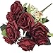 DALAMODA Burgundy 2 Bundles (with Total 20 Heads) Rose Flower Bouquet, for DIY Any Decoration Artificial Silk Flower