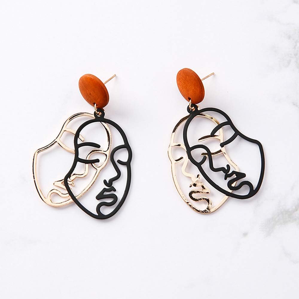 Human Face Dangle Earrings Drop Hoops Geometric Studs Ear for Women Teens Girls